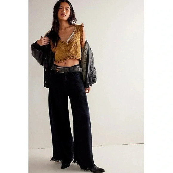 NWT Free People Old West Slouchy Jeans Wide Leg Denim We The Free Black - Picture 5 of 5